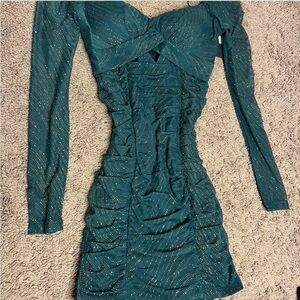 Mini green sparkly long sleeve dress